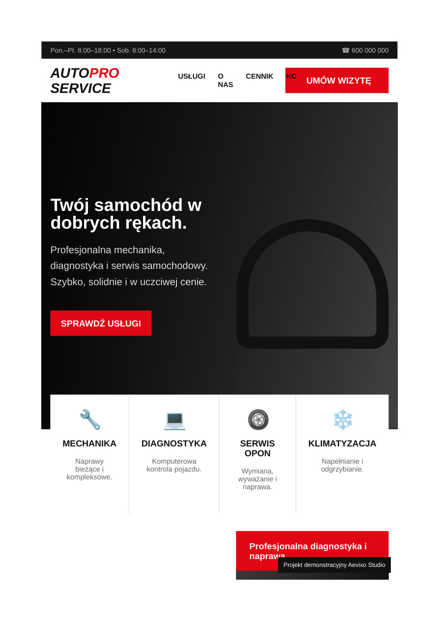 Przykładowa realizacja strony motoryzacyjnej